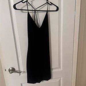 Lux Black Slip Dress Spaghetti Strap V-Neck Cocktail
